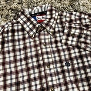 Men's Wrangler George Strait Plaid Red‎ Blue White Long Sleeve Shirt - L